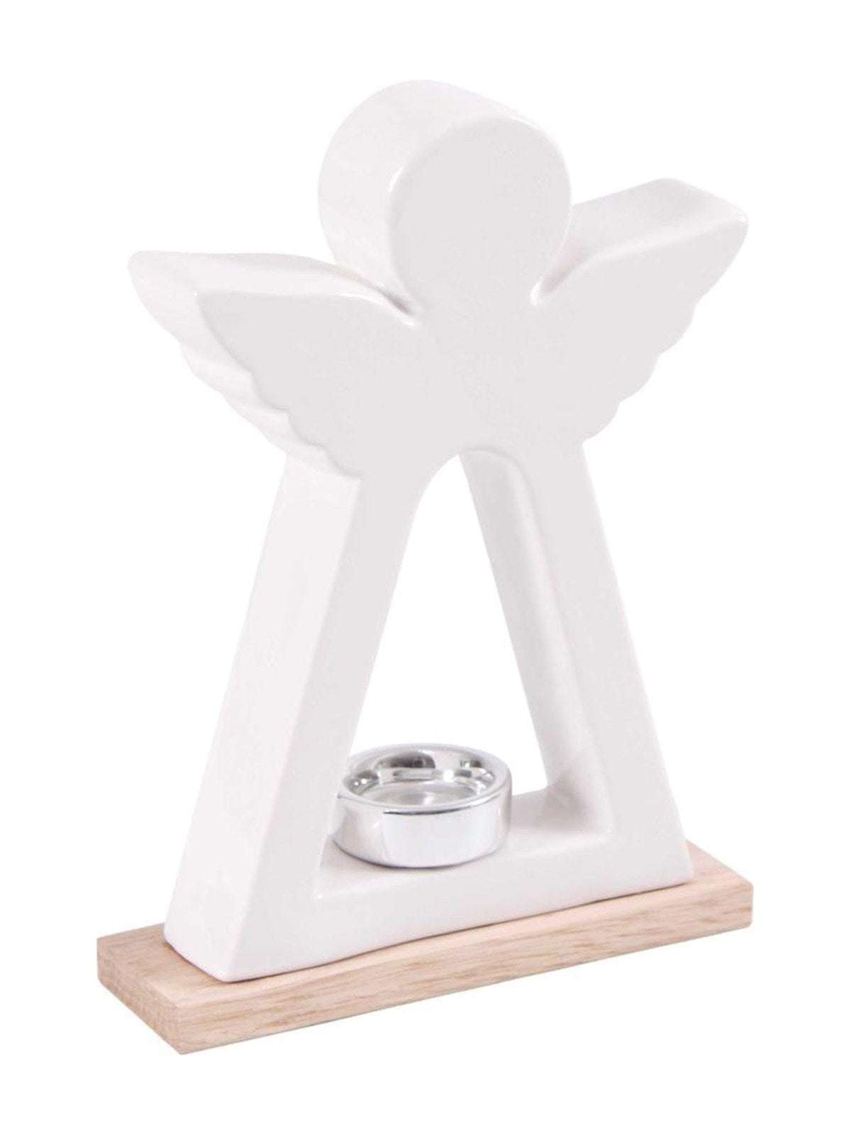 Portacandela angelo in ceramica e pino, 16x6H22.5 cm (kit da 3)