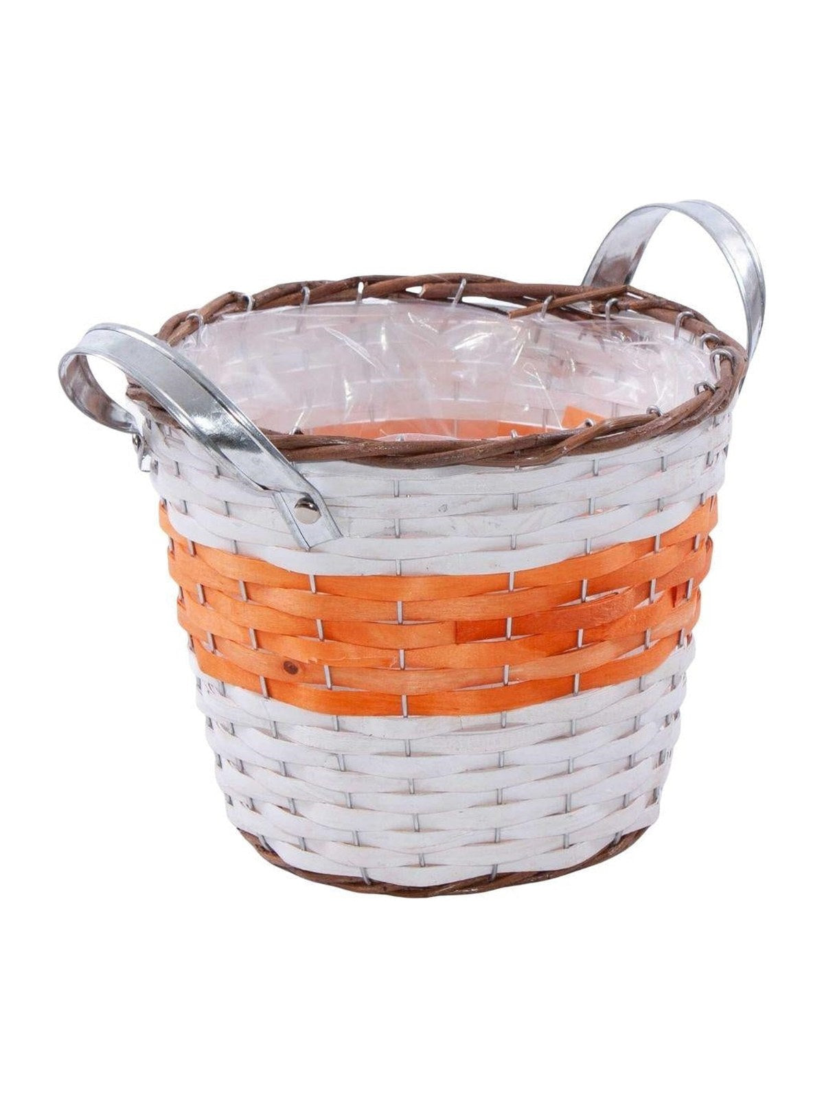 Portavaso in vimini arancio con manici, Ø25H21 cm (kit da 3)