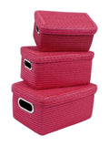 Set di 3 scatole rettangolari con coperchio, fucsia