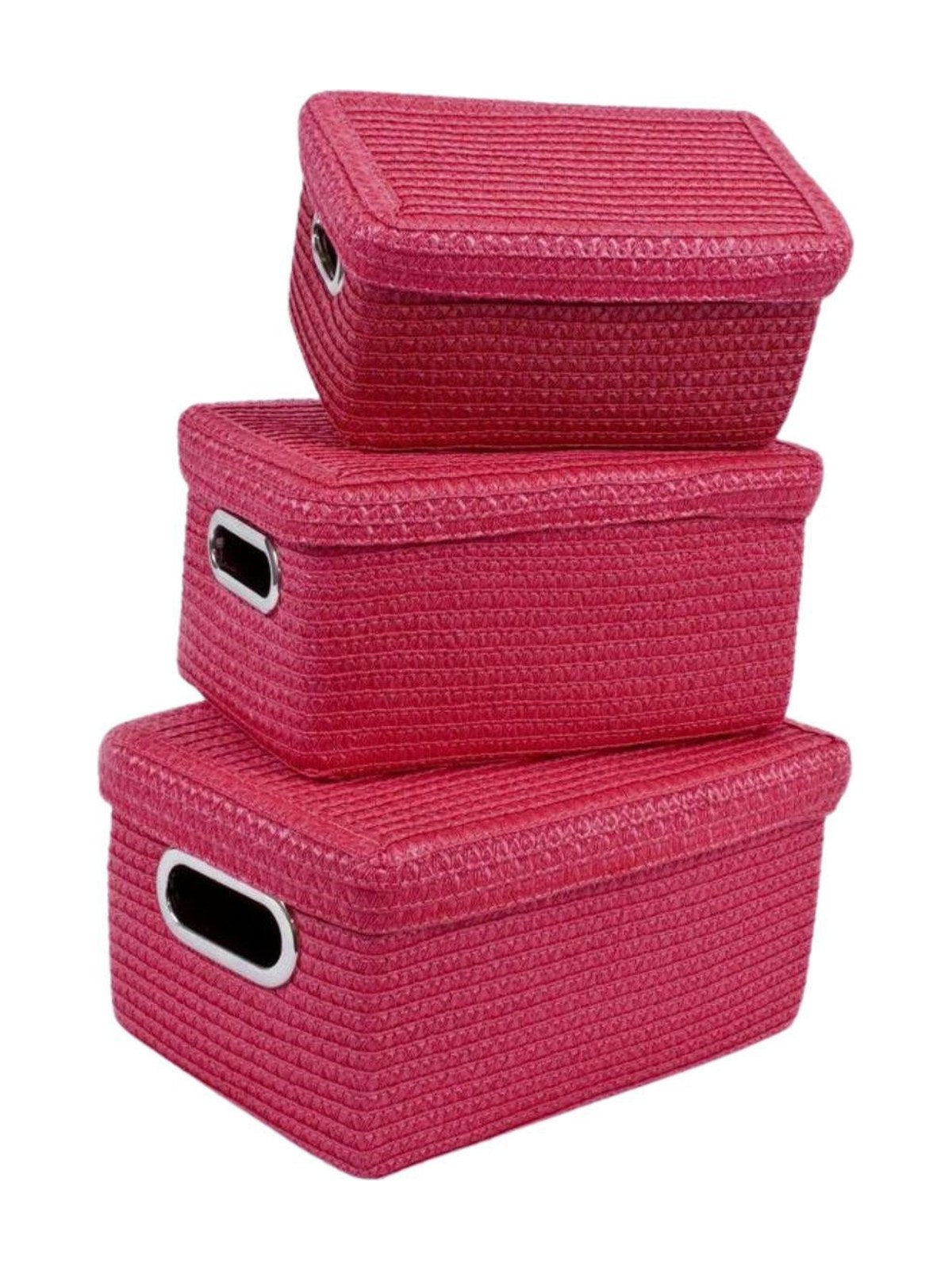 Set di 3 scatole rettangolari con coperchio, fucsia