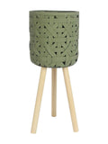 Vaso verde con piedini in legno, Ø21H48 cm