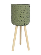 Vaso verde con piedini in legno, Ø21H48 cm