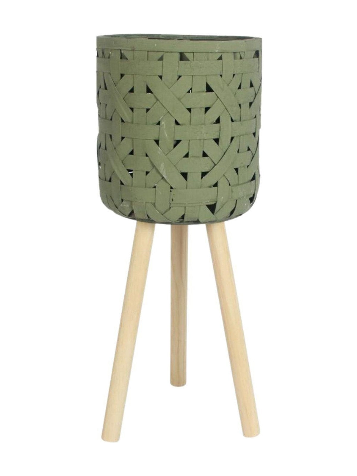 Vaso verde con piedini in legno, Ø21H48 cm