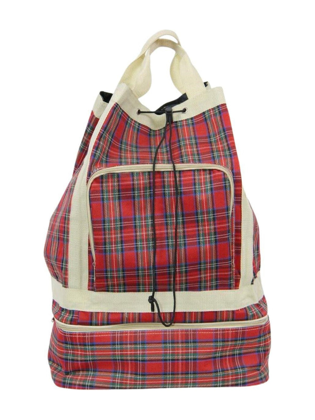 Zaino in tela scozzese rossa con doppio scomparto e coulisse, 40x26x50 cm (kit da 5)